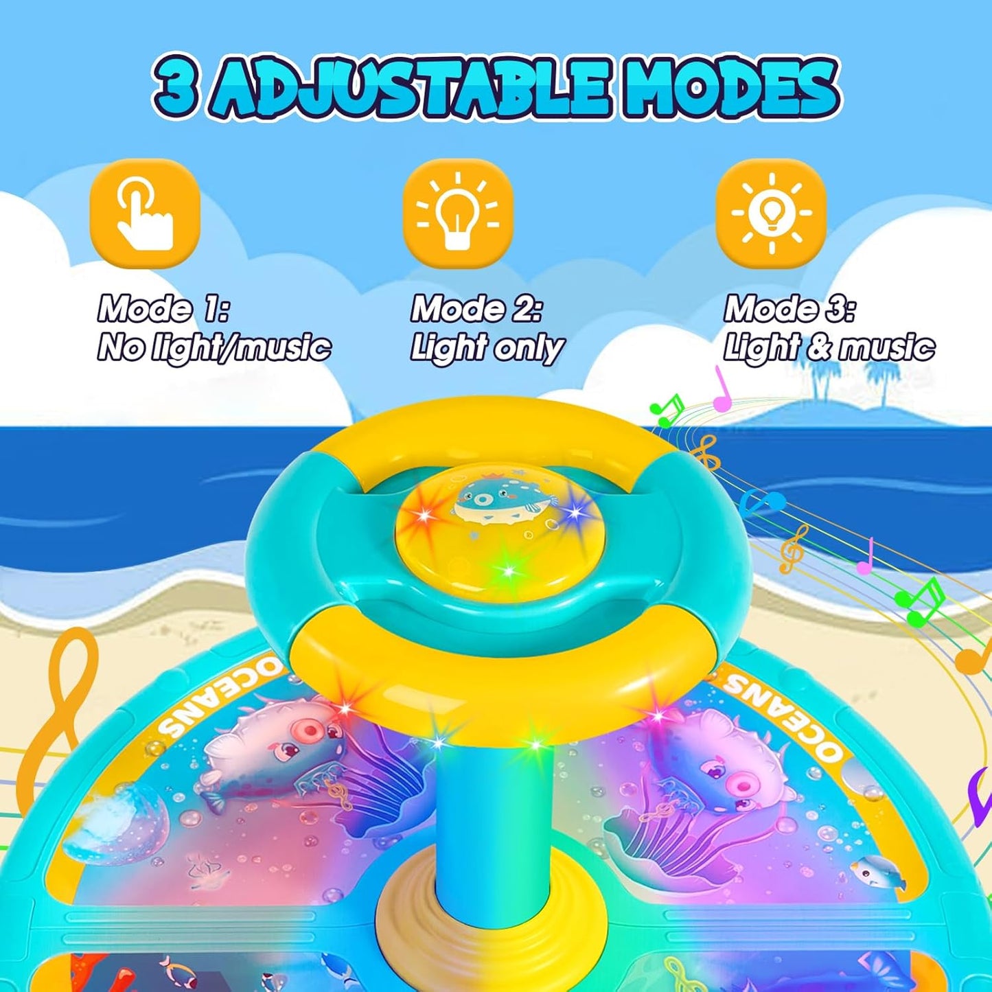 Sit and Spin, Christmas Birthday Gift Toddlers Sit and Spin Toy for 1-2 3 4 Years Old Girl Boy, 360° Ocean Interactive Sensory Spinning Toys for Ages 2-10 Kids LED & Sound with Free Stickers