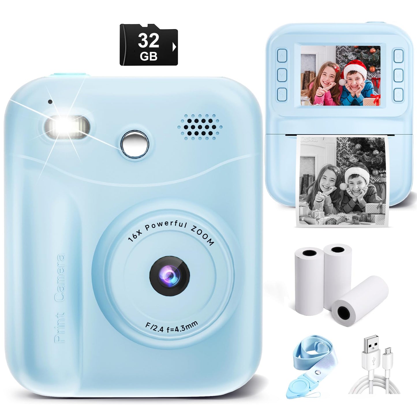 MINIBEAR Instant Print Camera for Kids Camera for Girls 48MP Kids Digital Camera, Toddler Selfie Video Camera Children Camera Christmas Birthday Gifts Toys for 3 4 5 6 7 8 9 10 Year Old Girls, Pink