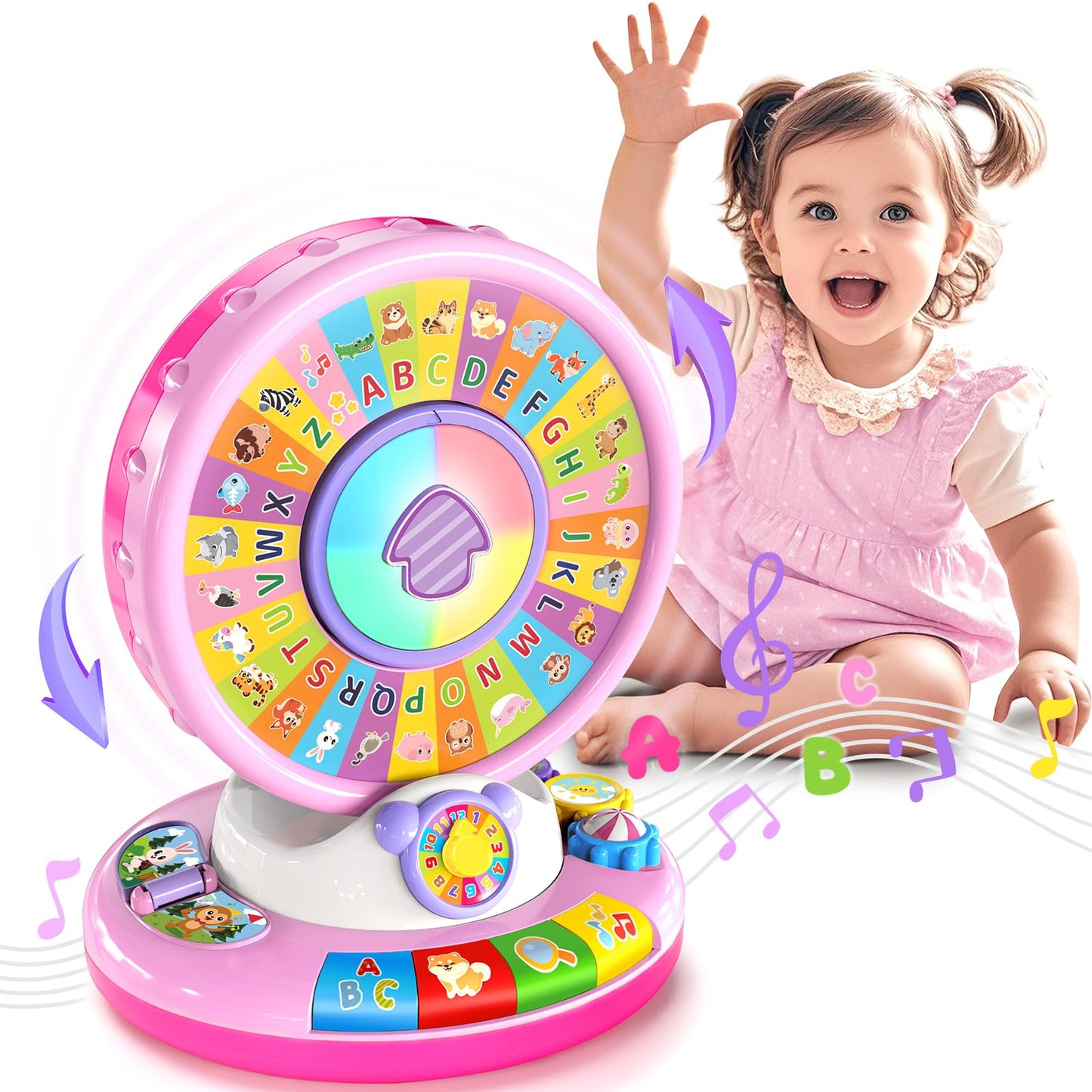 Toys for 1 2 3 Years Old Boys Girls, Musical Spin & Sing Alphabet Zoo with Lights & Sounds, Learning Educational Toys for Toddler 1-3, Christmas Birthday Gifts for Baby Kids Age 6-9-12-18 Months