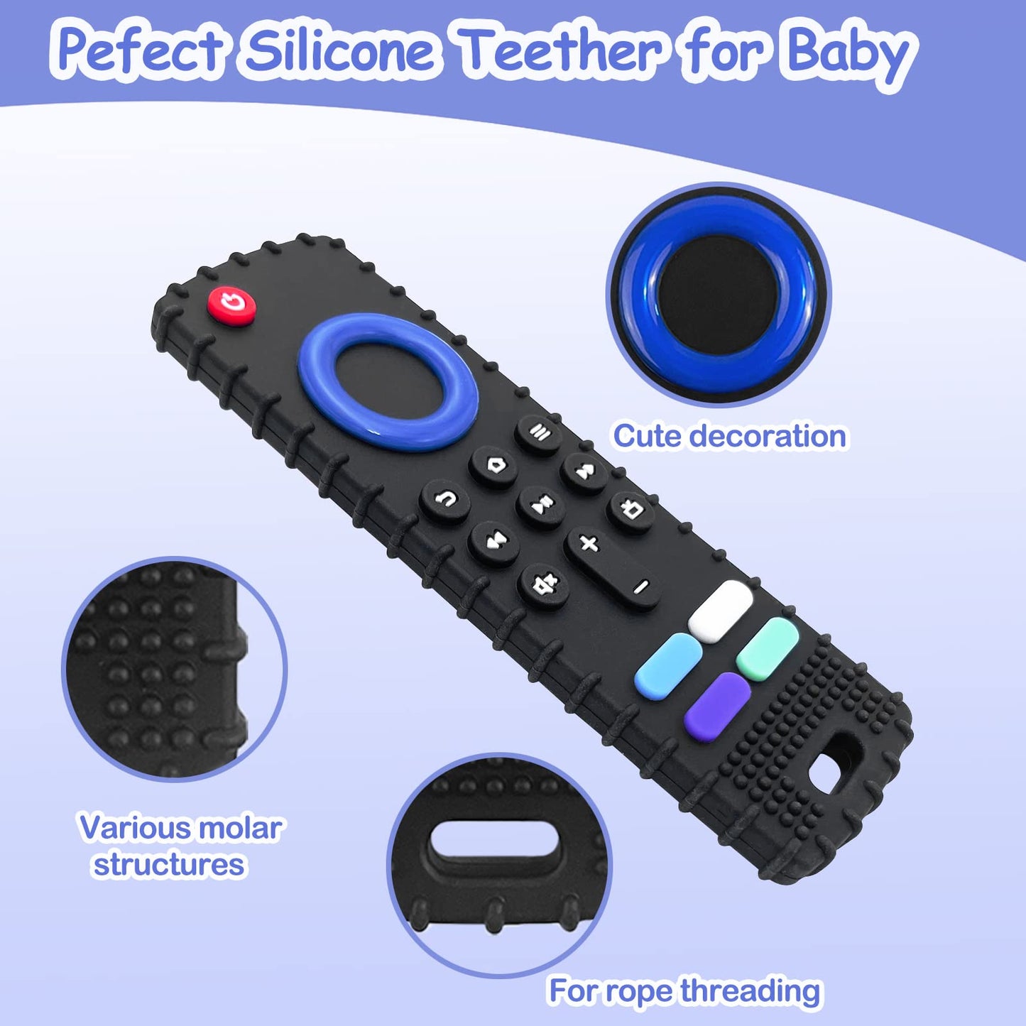 YAPROMO Baby Teething Toys,Reomte Teether Toys, Silicone Chew Toy for Babies 18+ Months, Remote Control Shape Teething Toys, Early Educational Toy BPA Free & Refrigerator Safe (Black02 & Pink01)