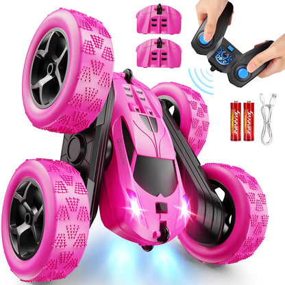 Remote Control Car, RC Cars Toys for Kids Ages 6-12, 4WD Stunt Car with LED Lights & 360° Flips, 2.4GHz, Upgraded USB-C Modular Batteries, 8-10 Year Old Boys Birthday Gift 1-Blue