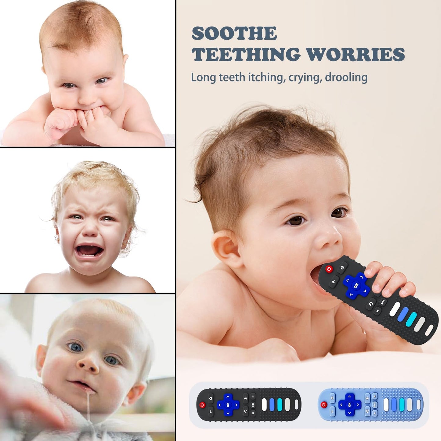 YAPROMO Baby Teething Toys,Reomte Teether Toys, Silicone Chew Toy for Babies 18+ Months, Remote Control Shape Teething Toys, Early Educational Toy BPA Free & Refrigerator Safe (Black02 & Pink01)