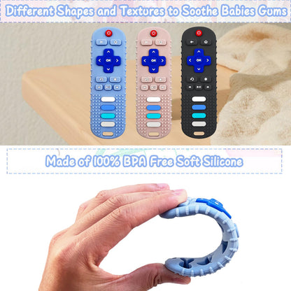 YAPROMO Baby Teething Toys,Reomte Teether Toys, Silicone Chew Toy for Babies 18+ Months, Remote Control Shape Teething Toys, Early Educational Toy BPA Free & Refrigerator Safe (Black02 & Pink01)