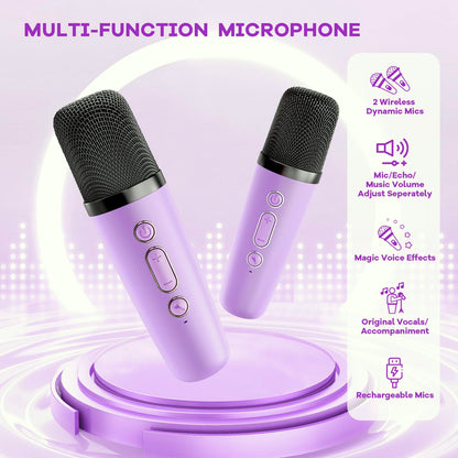 Karaoke Machine for Kids, Portable Mini Speaker with 2 Wireless Microphones, TOP Kids Gifts for Girls Ages 3, 4, 5, 6, 7, 8, 9, 10, 11, 12 +Years Old, 4-12th Christmas Birthday Toy Party (Purple)