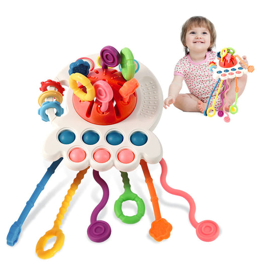 Hooku Montessori Toys for 1 Year Old, Sensory Toys for Babies, Food Grade Silicone Pull String Activity Toy, Fine Motor Toys, Travel Toys, Toddler Infant Girl Boy Gifts