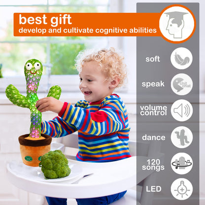 Pbooo Dancing Talking Cactus Mimicking Toy,Talking Repeat Singing Sunny Cactus Toy 120 Pcs Songs for Baby 15S Record Your Sound Sing+Dancing+Recording+LED