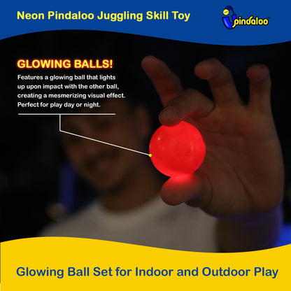 pindaloo Original Led Light Neon Skill Game with 2 Balls- Gifts for Kids and Adults Indoor & Outdoor Games, Girls, & Teens - Gift Ideas, Fun Stuff, Develops Motor & Juggling Skills (Neon)