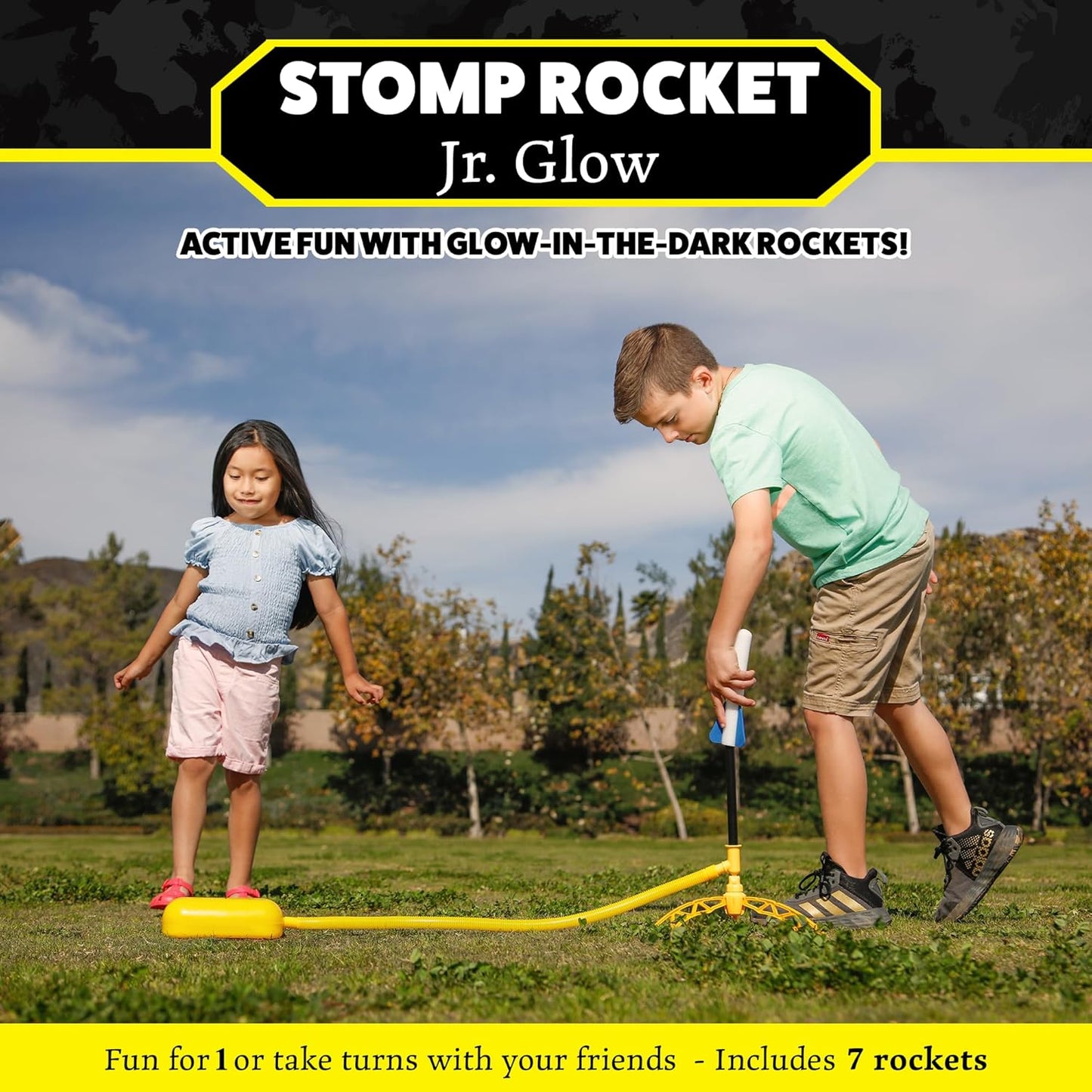 Stomp Rocket Jr Multi-Color Rocket Launcher for Kids, 8 Rockets - Fun Outdoor Kids Gifts for Boys & Girls - STEM Toy Foam Blaster Set Soars Up to 100 Feet - Ages 3 & Up