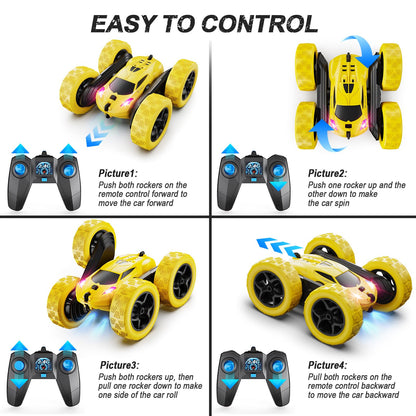 Remote Control Car, RC Cars Toys for Kids Ages 6-12, 4WD Stunt Car with LED Lights & 360° Flips, 2.4GHz, Upgraded USB-C Modular Batteries, 8-10 Year Old Boys Birthday Gift 1-Blue