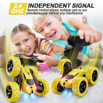 Remote Control Car, RC Cars Toys for Kids Ages 6-12, 4WD Stunt Car with LED Lights & 360° Flips, 2.4GHz, Upgraded USB-C Modular Batteries, 8-10 Year Old Boys Birthday Gift 1-Blue