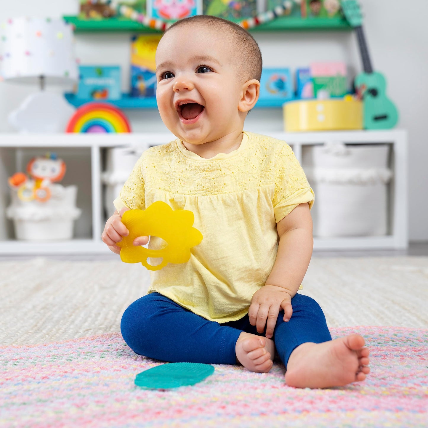 Bright Starts Grab & Spin Baby Rattle & BPA-Free Teether Toy, Ages 3 Months+