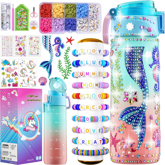 Gifts for Girls 4-12, Decorate Your Own Water Bottle Kits for Girls, Unicorn Diamond Painting Toys & Friendship Bracelet Kit, Fun Arts Crafts for Kids Ages 4-6-8-10, Birthday Gifts Toys for Kids