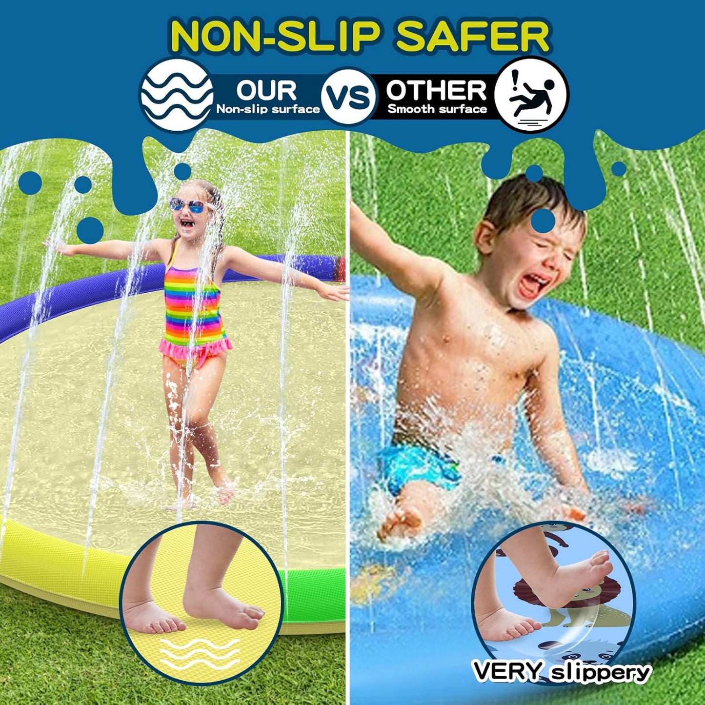 Growsland Splash Pad for Toddlers, Outdoor Sprinkler for Kids, 67" Summer Water Toys Inflatable Wading Baby Pool Fun Gifts for 3 4 5 6 7 8 9 Years Old Boy Girl Backyard Garden Lawn Outdoor Games