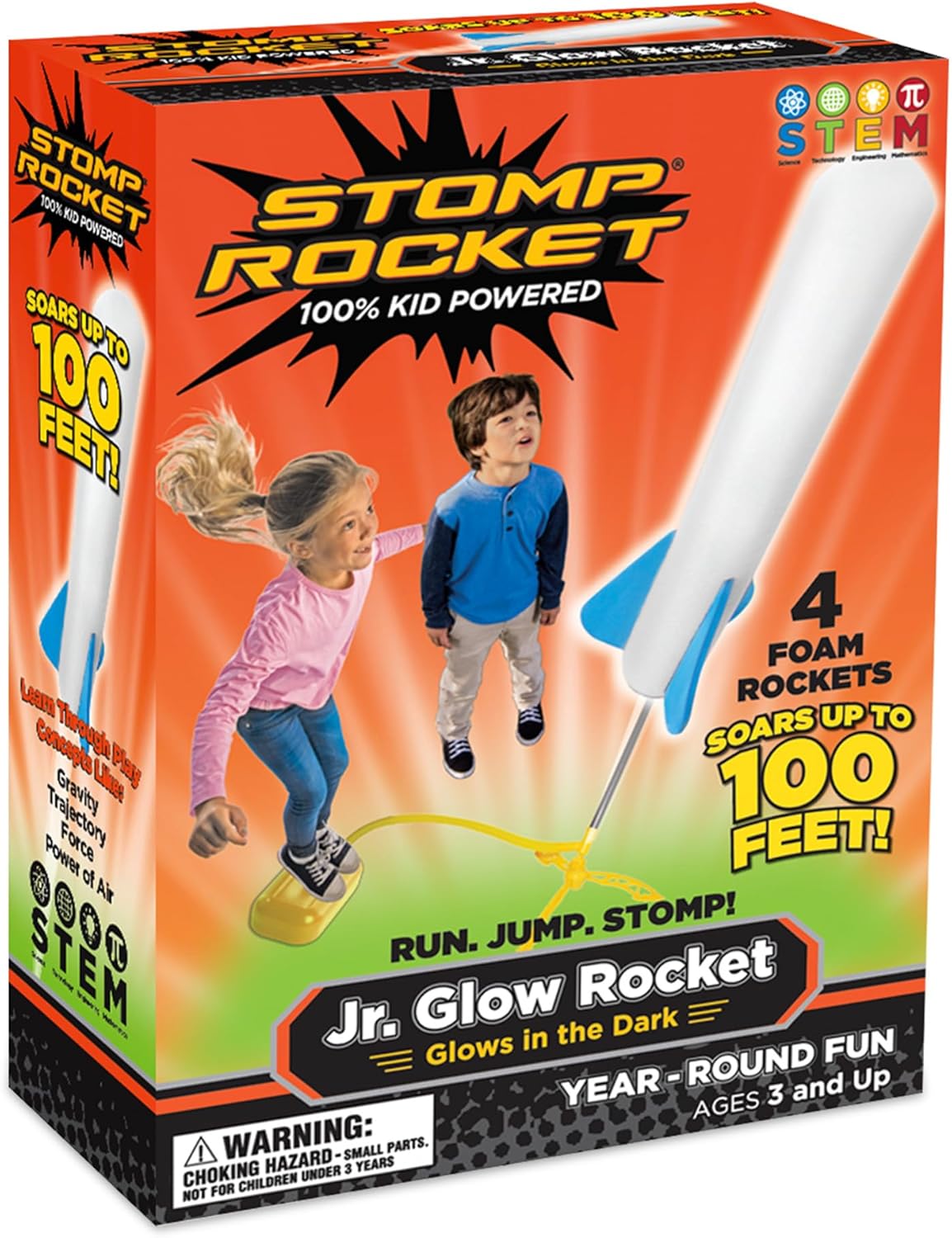 Stomp Rocket Jr Multi-Color Rocket Launcher for Kids, 8 Rockets - Fun Outdoor Kids Gifts for Boys & Girls - STEM Toy Foam Blaster Set Soars Up to 100 Feet - Ages 3 & Up
