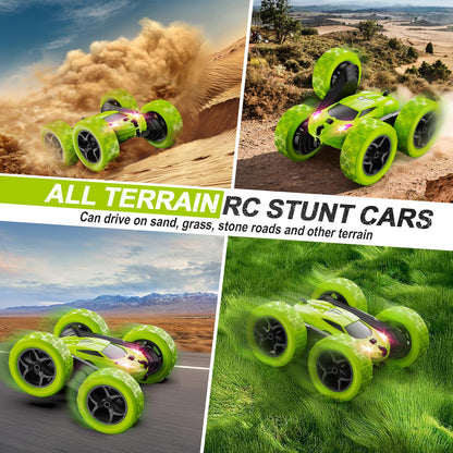 Remote Control Car, RC Cars Toys for Kids Ages 6-12, 4WD Stunt Car with LED Lights & 360° Flips, 2.4GHz, Upgraded USB-C Modular Batteries, 8-10 Year Old Boys Birthday Gift 1-Blue