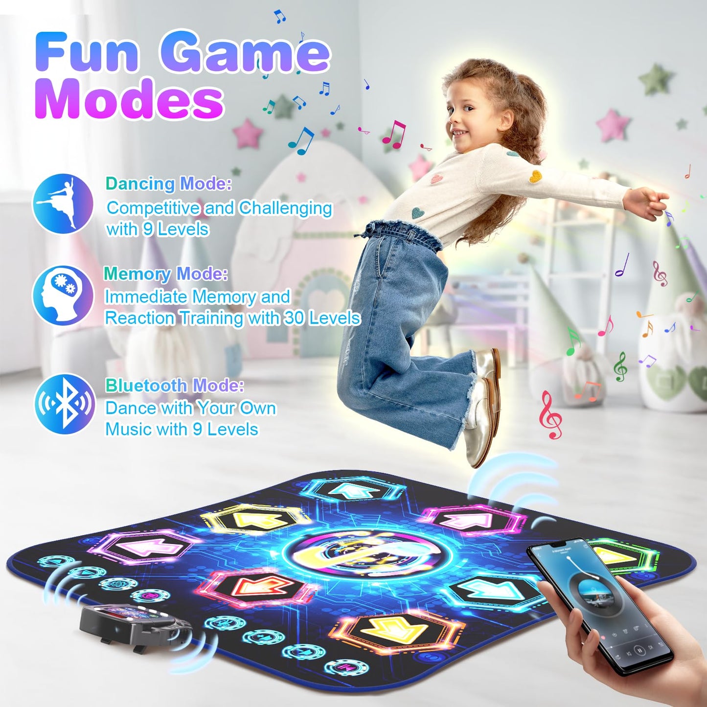 Dance Mat for 3-12 Year Old Girls, Electronic Dance Pad with 8 Button & Wireless Bluetooth, Music Dance Toy Birthday Xmas Gifts for Kids 3 4 5 6 7 8 9 10+ Year Old