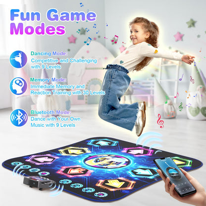 Dance Mat for 3-12 Year Old Girls, Electronic Dance Pad with 8 Button & Wireless Bluetooth, Music Dance Toy Birthday Xmas Gifts for Kids 3 4 5 6 7 8 9 10+ Year Old