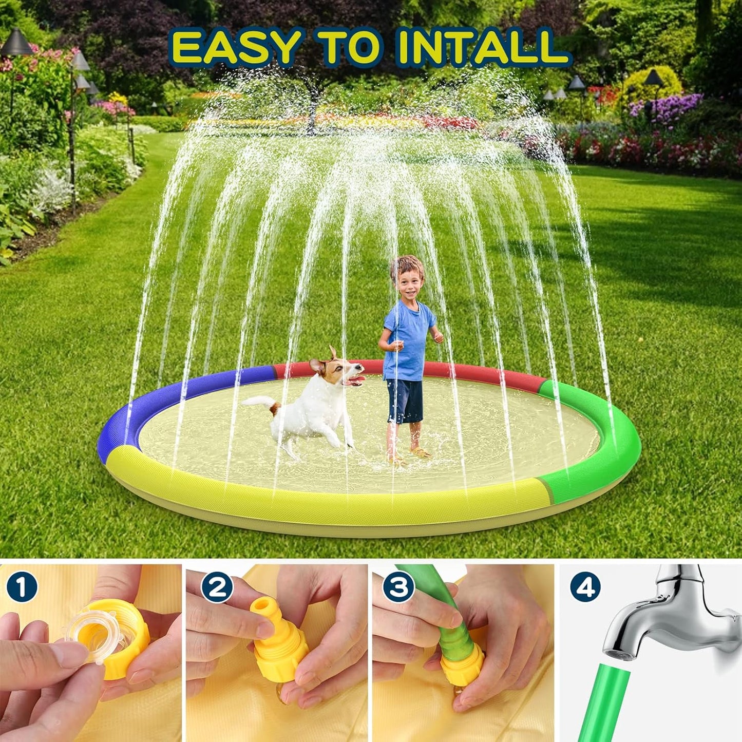 Growsland Splash Pad for Toddlers, Outdoor Sprinkler for Kids, 67" Summer Water Toys Inflatable Wading Baby Pool Fun Gifts for 3 4 5 6 7 8 9 Years Old Boy Girl Backyard Garden Lawn Outdoor Games