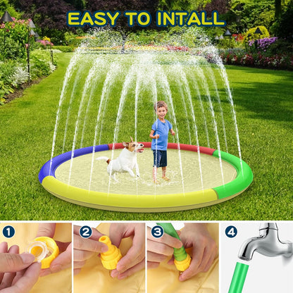 Growsland Splash Pad for Toddlers, Outdoor Sprinkler for Kids, 67" Summer Water Toys Inflatable Wading Baby Pool Fun Gifts for 3 4 5 6 7 8 9 Years Old Boy Girl Backyard Garden Lawn Outdoor Games
