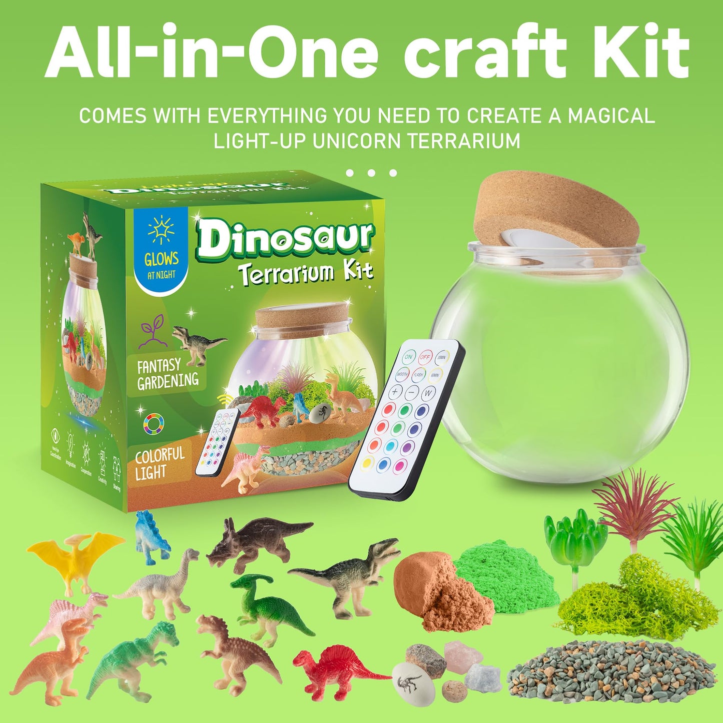JOYEEMAX Unicorn Light-Up Terrarium Kit for Kids - LED Night Light - DIY Arts and Crafts Kit for Girls Ages 4-12