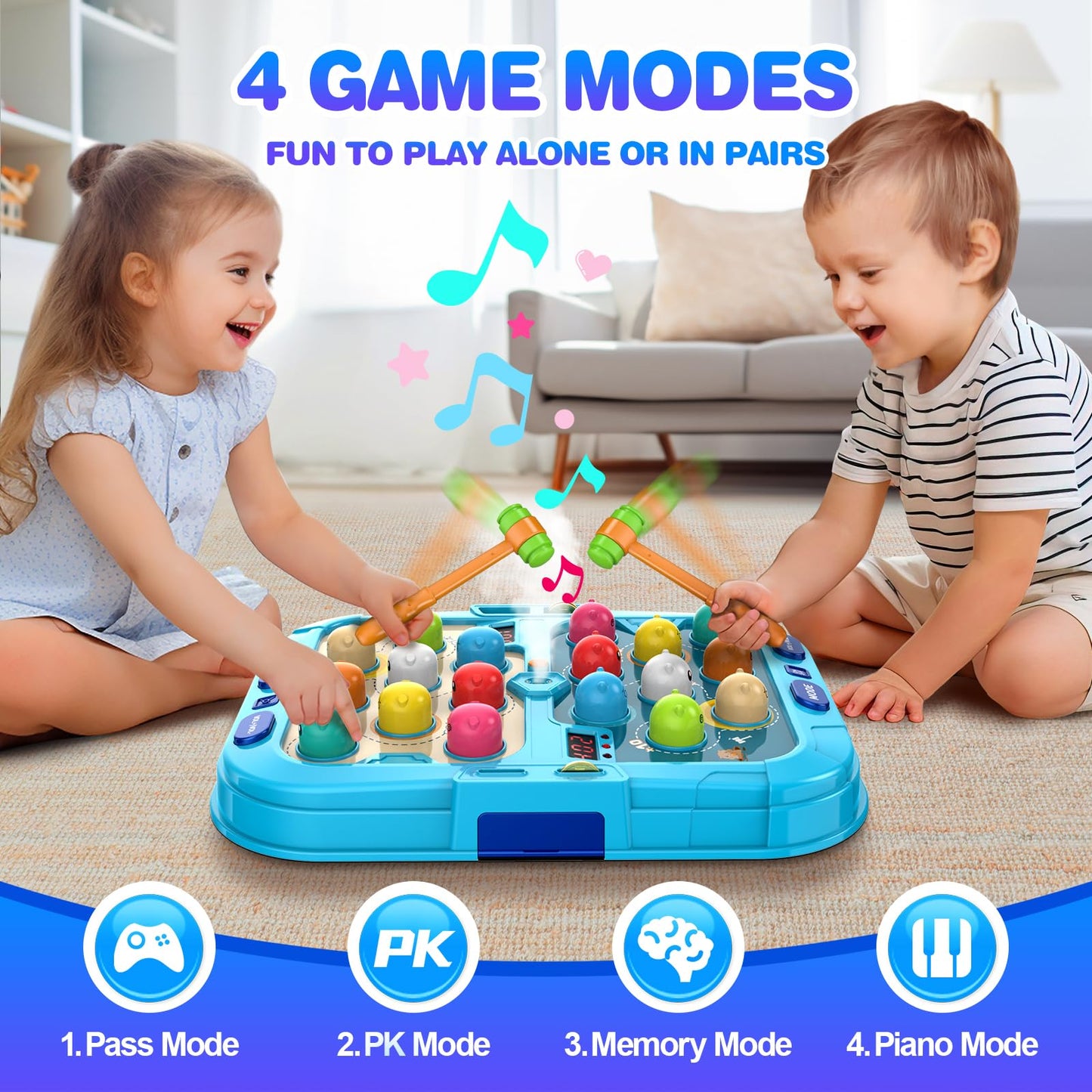 HopeRock Toys for 2 3 4 5 Year Old Boy,Toddler Toys Age 2-4, Whack A Frog Game,with 5 Modes,45 Levels,9 Music Spray and Light-up, Baby Toy Gifts for Early Learning, Birthday Gift for Toddler Boy Toys