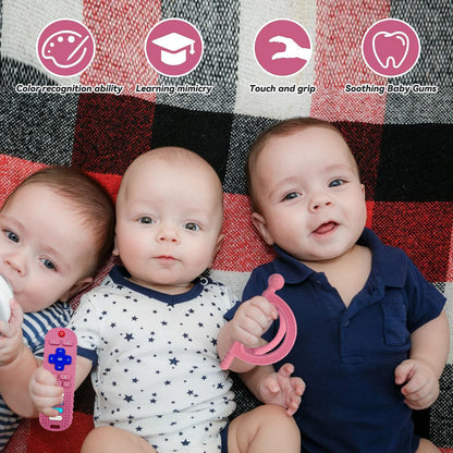 YAPROMO Baby Teething Toys,Reomte Teether Toys, Silicone Chew Toy for Babies 18+ Months, Remote Control Shape Teething Toys, Early Educational Toy BPA Free & Refrigerator Safe (Black02 & Pink01)