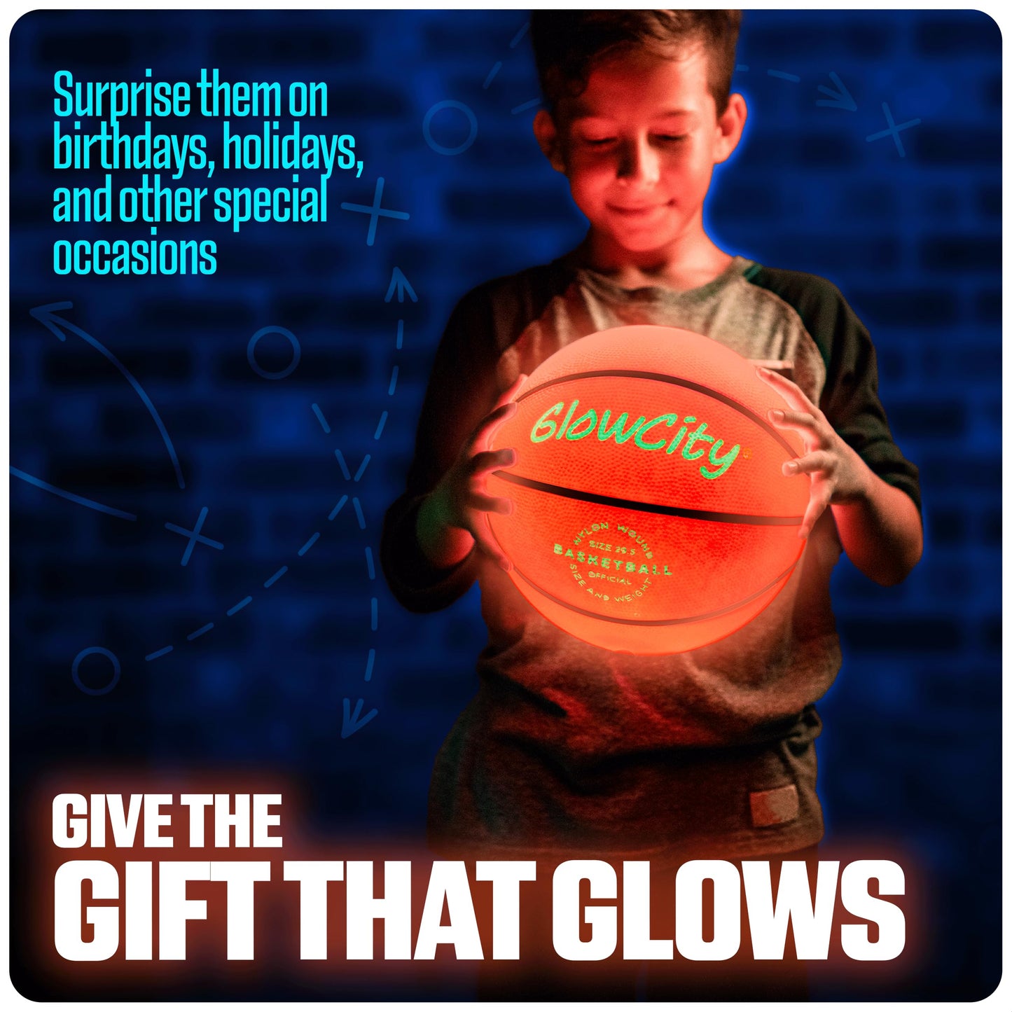 GlowCity Glow in The Dark Basketball for Teen Boy - Glowing Red Basket Ball, Light Up LED Toy for Night Ball Games - Sports Stuff & Gadgets for Kids Age 8 Years Old and Up. Great Gift for Boys & Girls