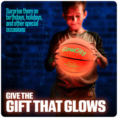 GlowCity Glow in The Dark Basketball for Teen Boy - Glowing Red Basket Ball, Light Up LED Toy for Night Ball Games - Sports Stuff & Gadgets for Kids Age 8 Years Old and Up. Great Gift for Boys & Girls