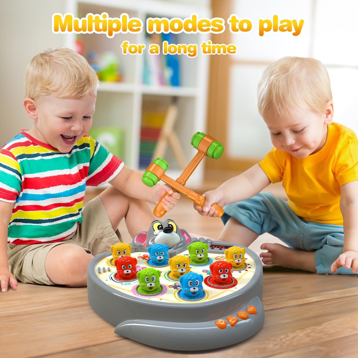 HopeRock Toys for 2 3 4 5 Year Old Boy,Toddler Toys Age 2-4, Whack A Frog Game,with 5 Modes,45 Levels,9 Music Spray and Light-up, Baby Toy Gifts for Early Learning, Birthday Gift for Toddler Boy Toys