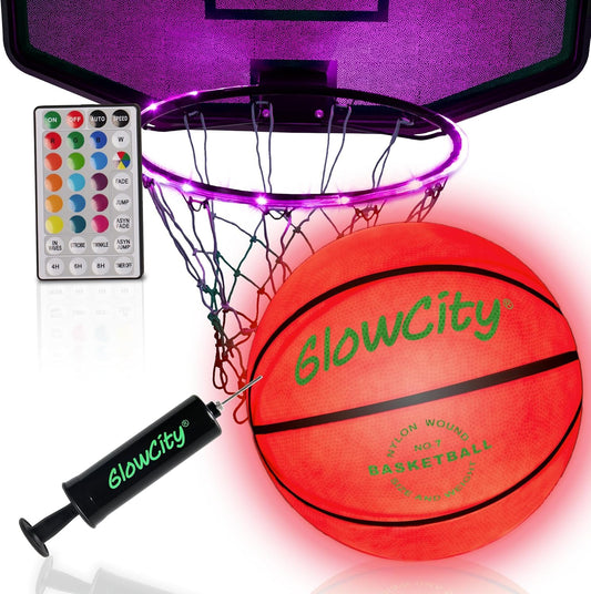 GlowCity Glow in The Dark Basketball for Teen Boy - Glowing Red Basket Ball, Light Up LED Toy for Night Ball Games - Sports Stuff & Gadgets for Kids Age 8 Years Old and Up. Great Gift for Boys & Girls