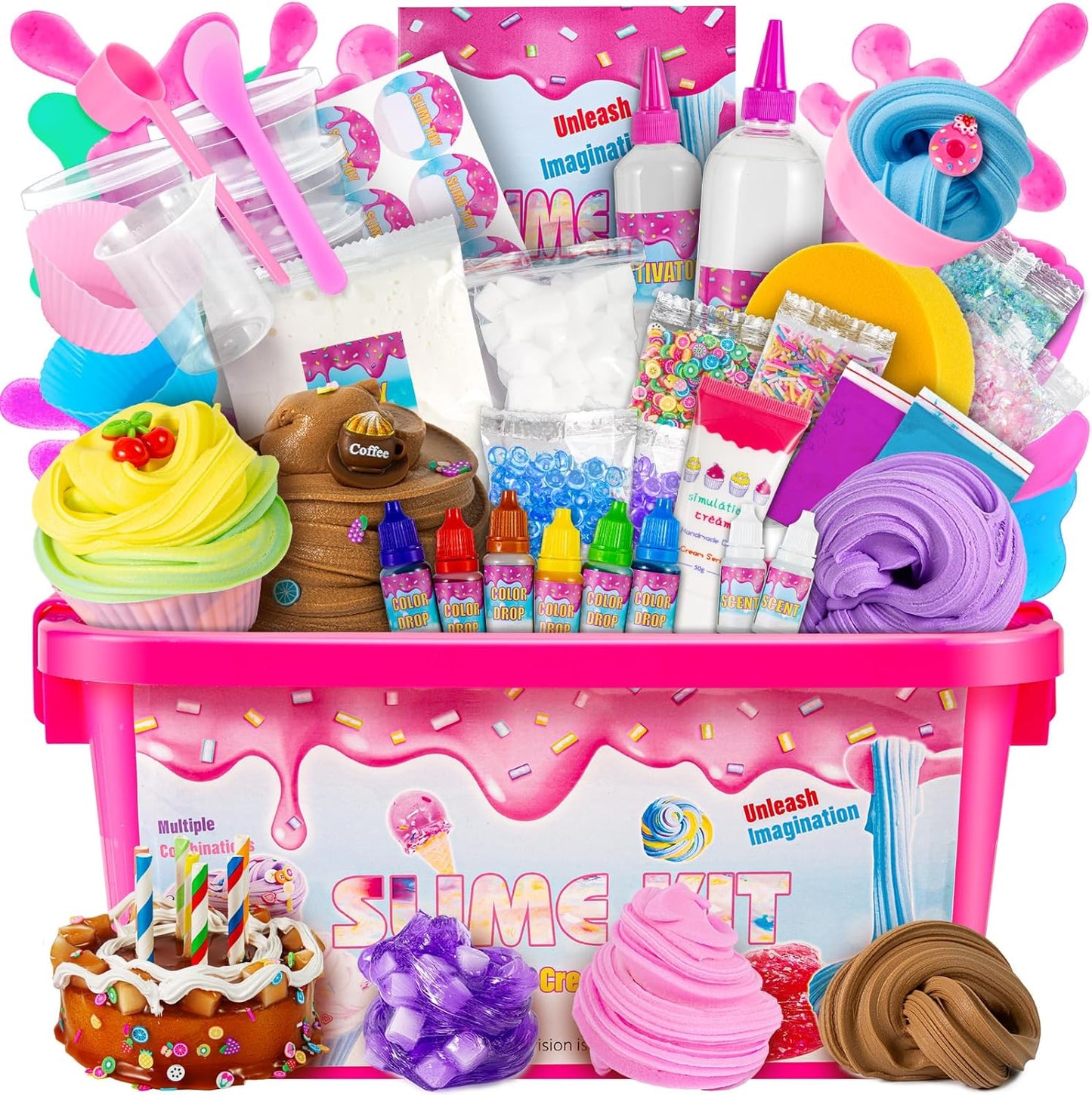 Jumbo DIY Slime Making Kit with Colors, Glitters, Containers, Mixing Tools, Storage Box, Multiple Combinations