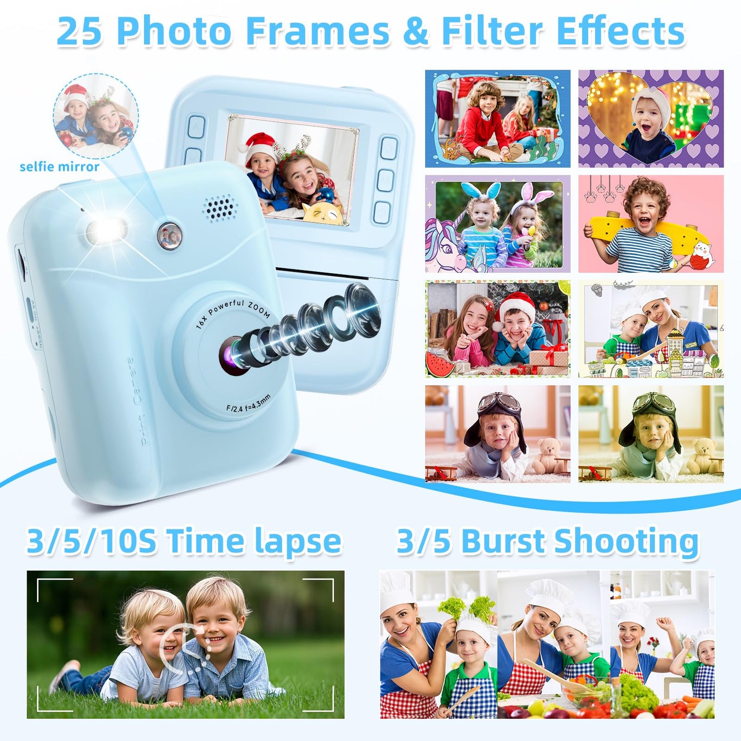 MINIBEAR Instant Print Camera for Kids Camera for Girls 48MP Kids Digital Camera, Toddler Selfie Video Camera Children Camera Christmas Birthday Gifts Toys for 3 4 5 6 7 8 9 10 Year Old Girls, Pink