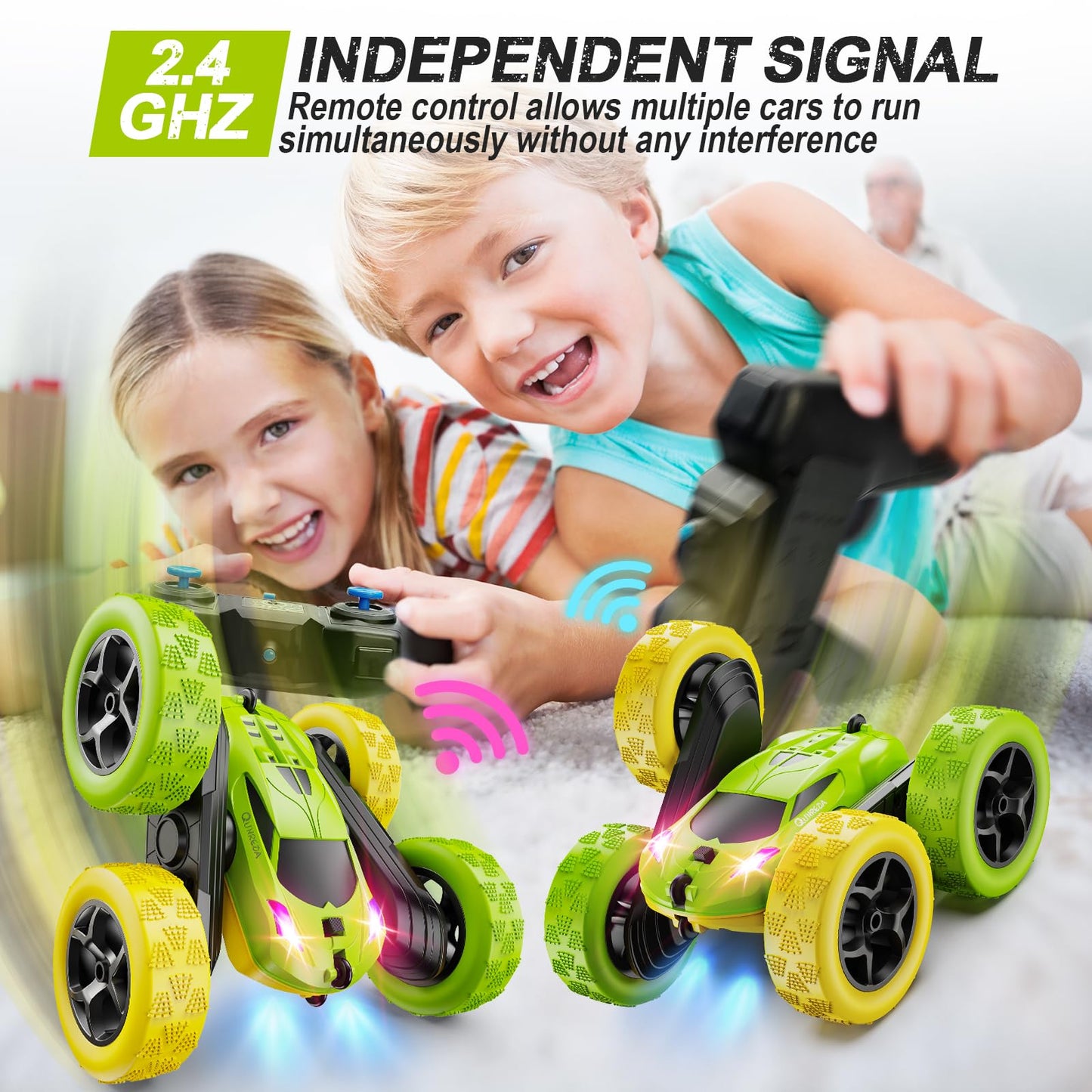 Remote Control Car, RC Cars Toys for Kids Ages 6-12, 4WD Stunt Car with LED Lights & 360° Flips, 2.4GHz, Upgraded USB-C Modular Batteries, 8-10 Year Old Boys Birthday Gift 1-Blue