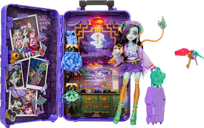 Monster High Skulltimate Secrets Draculaura Doll and Accessories Set, Destination: Gore-geous Oasis with Suitcase and 19+ Surprises Like Clothes