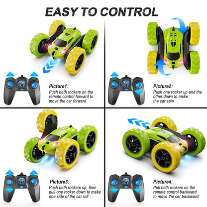 Remote Control Car, RC Cars Toys for Kids Ages 6-12, 4WD Stunt Car with LED Lights & 360° Flips, 2.4GHz, Upgraded USB-C Modular Batteries, 8-10 Year Old Boys Birthday Gift 1-Blue