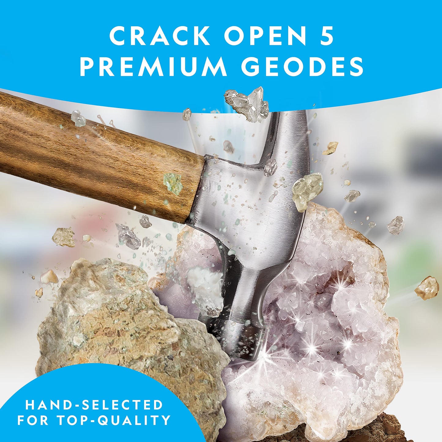 NATIONAL GEOGRAPHIC Break Open 10 Premium Geodes – Includes Goggles and 2 Display Stands - Great STEM Science Kit, Geology Gift for Kids, Break Your Own Geodes with Crystals, Toys for Boys and Girls