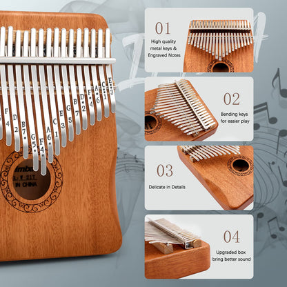Kalimba Thumb Piano,YUNDIE Portable 17 Keys Mbira Finger Piano with Tune Hammer and Study Instruction,Musical Instruments Birthday Gift for Kid Adult Beginners Professional(Brown)