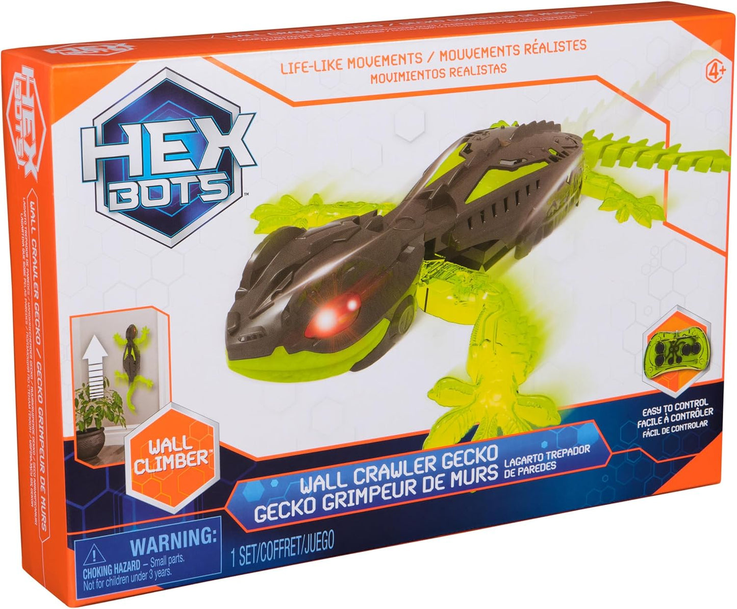 HEX BOTS Wall Crawler Gecko, Rechargeable Remote Control Robot Kids Toys, Climbs up Walls for Prank Toys & Games, RC Robot Toys for Boys & Girls Ages 4 & Up