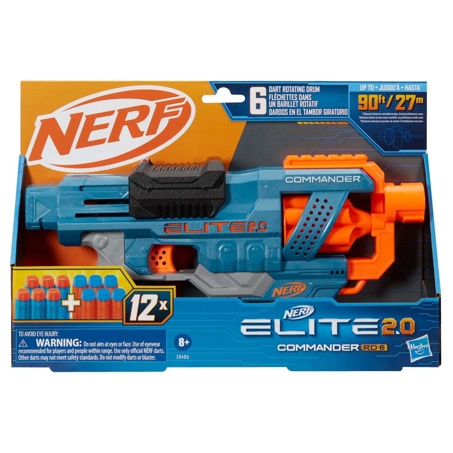 NERF Elite 2.0 Commander RD-6 Dart Blaster, 12 Darts, 6-Dart Rotating Drum, Outdoor Toys, Ages 8 and Up