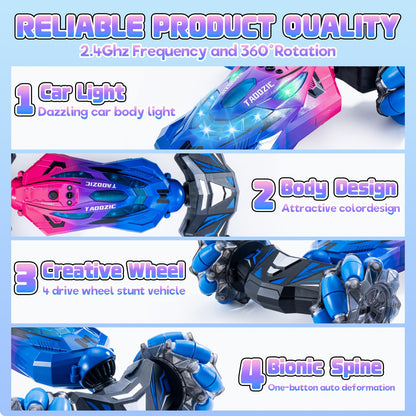 4WD Remote Control Gesture Sensor Car,Hand Controlled RC Stunt Car,Double-Sided Vehicle 360° Rotation with Light and Music Spray, Watch Toy Cars for Boys & Girls Birthday