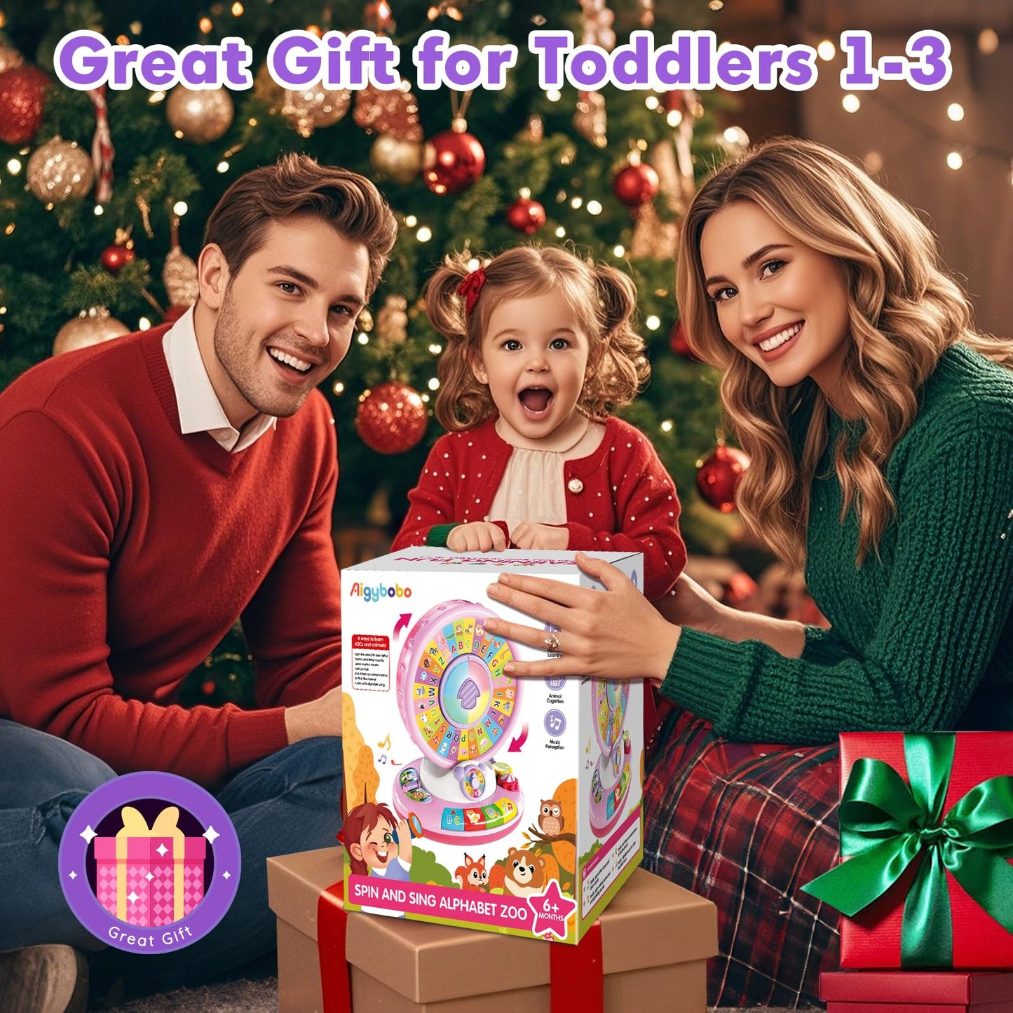 Toys for 1 2 3 Years Old Boys Girls, Musical Spin & Sing Alphabet Zoo with Lights & Sounds, Learning Educational Toys for Toddler 1-3, Christmas Birthday Gifts for Baby Kids Age 6-9-12-18 Months