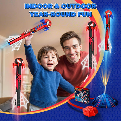 Spider Rocket Launcher for Kids, 4 Spider Rockets with Web Air Pump, Stomping Launch up Toys, Indoor/Outdoor Spider Toys Gifts for 3 4 5 6 7 8 9 10 Year Old Boys Girls Age 3-4 4-6 6-8 Birthday Gift