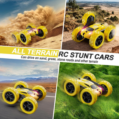 Remote Control Car, RC Cars Toys for Kids Ages 6-12, 4WD Stunt Car with LED Lights & 360° Flips, 2.4GHz, Upgraded USB-C Modular Batteries, 8-10 Year Old Boys Birthday Gift 1-Blue