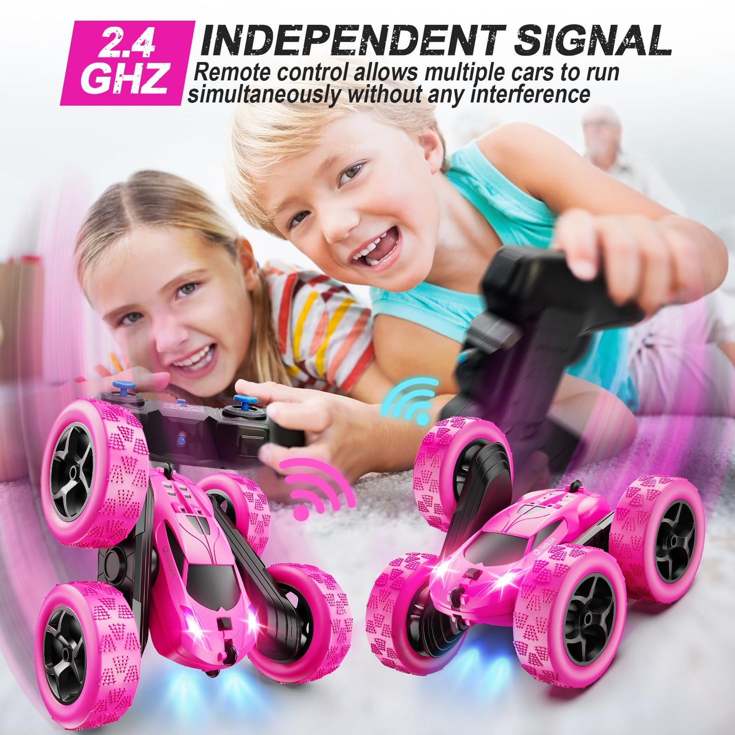 Remote Control Car, RC Cars Toys for Kids Ages 6-12, 4WD Stunt Car with LED Lights & 360° Flips, 2.4GHz, Upgraded USB-C Modular Batteries, 8-10 Year Old Boys Birthday Gift 1-Blue