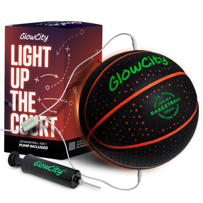 GlowCity Glow in The Dark Basketball for Teen Boy - Glowing Red Basket Ball, Light Up LED Toy for Night Ball Games - Sports Stuff & Gadgets for Kids Age 8 Years Old and Up. Great Gift for Boys & Girls
