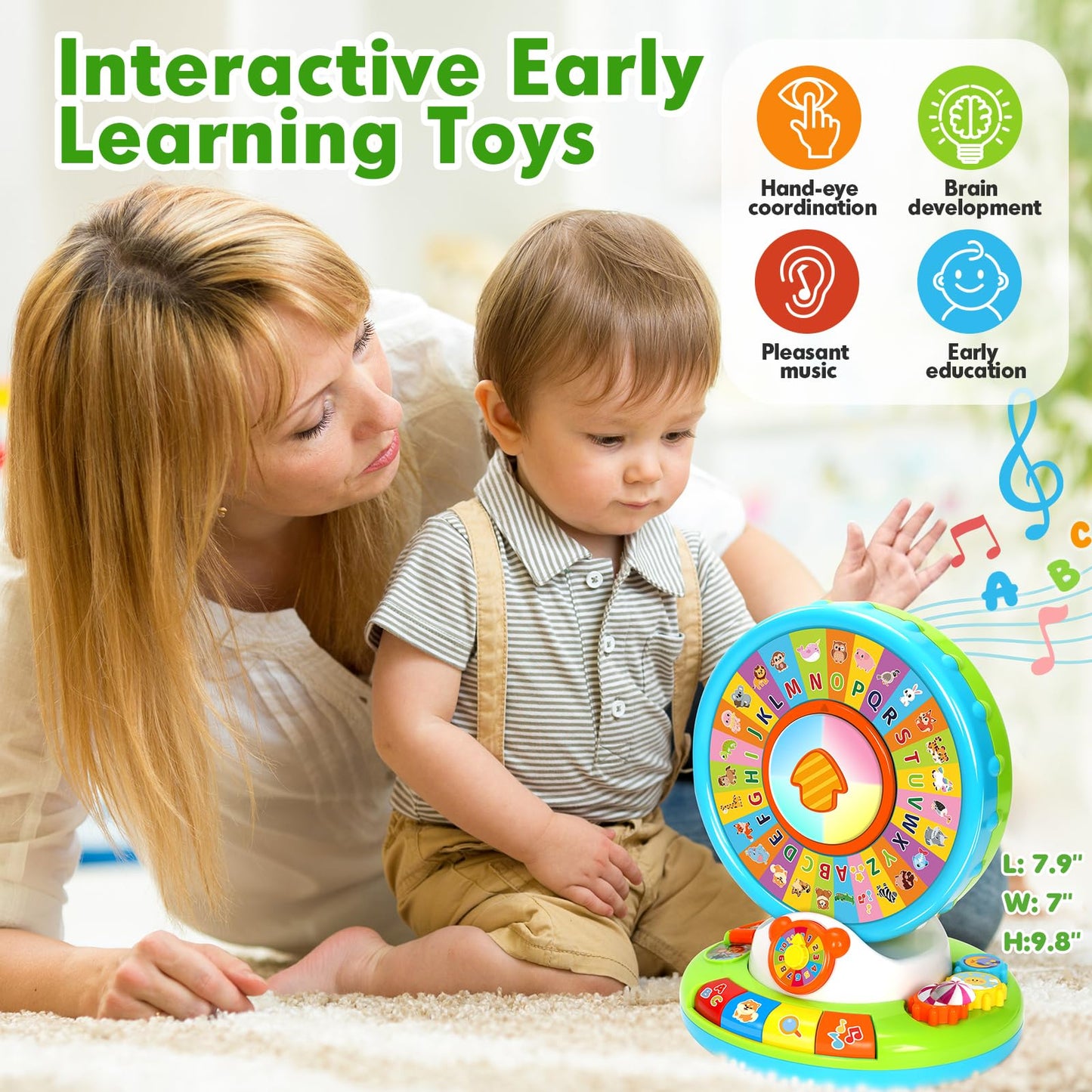 Toys for 1 2 3 Years Old Boys Girls, Musical Spin & Sing Alphabet Zoo with Lights & Sounds, Learning Educational Toys for Toddler 1-3, Christmas Birthday Gifts for Baby Kids Age 6-9-12-18 Months