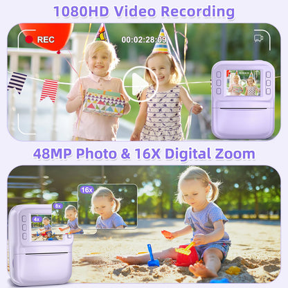 MINIBEAR Instant Print Camera for Kids Camera for Girls 48MP Kids Digital Camera, Toddler Selfie Video Camera Children Camera Christmas Birthday Gifts Toys for 3 4 5 6 7 8 9 10 Year Old Girls, Pink