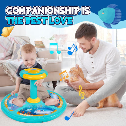 Sit and Spin, Christmas Birthday Gift Toddlers Sit and Spin Toy for 1-2 3 4 Years Old Girl Boy, 360° Ocean Interactive Sensory Spinning Toys for Ages 2-10 Kids LED & Sound with Free Stickers