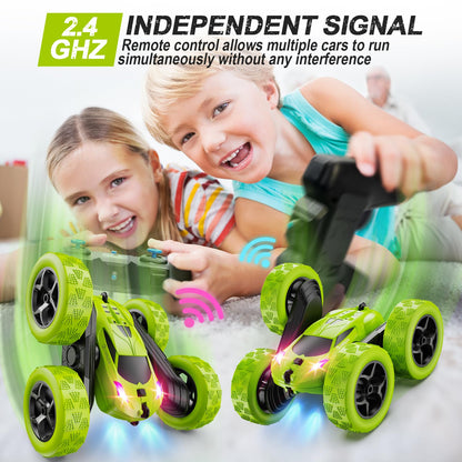 Remote Control Car, RC Cars Toys for Kids Ages 6-12, 4WD Stunt Car with LED Lights & 360° Flips, 2.4GHz, Upgraded USB-C Modular Batteries, 8-10 Year Old Boys Birthday Gift 1-Blue