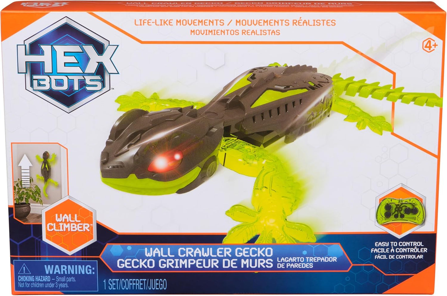 HEX BOTS Wall Crawler Gecko, Rechargeable Remote Control Robot Kids Toys, Climbs up Walls for Prank Toys & Games, RC Robot Toys for Boys & Girls Ages 4 & Up